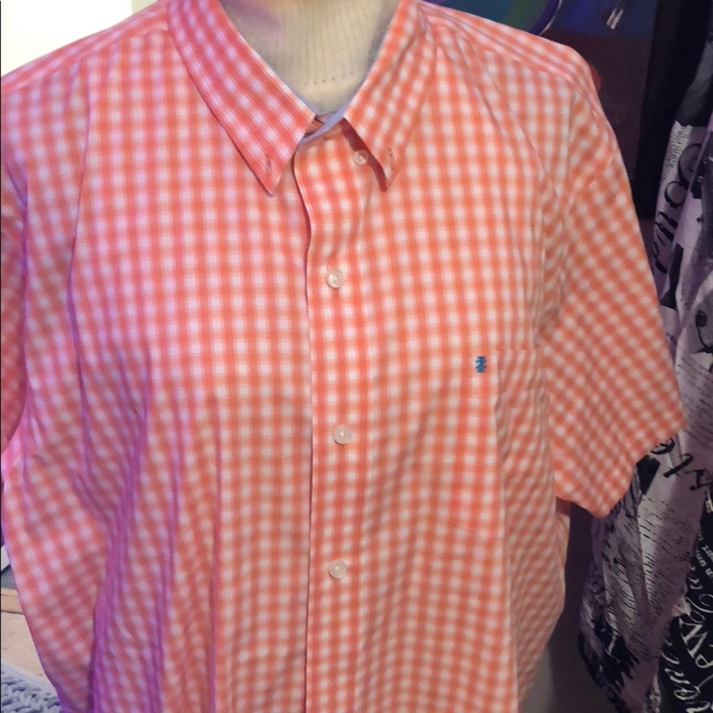 IZOD XXL Orange 🍊 Plaid Short Sleeve Button Down